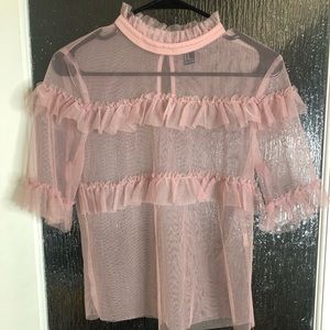 Pink Mesh Ruffle Top